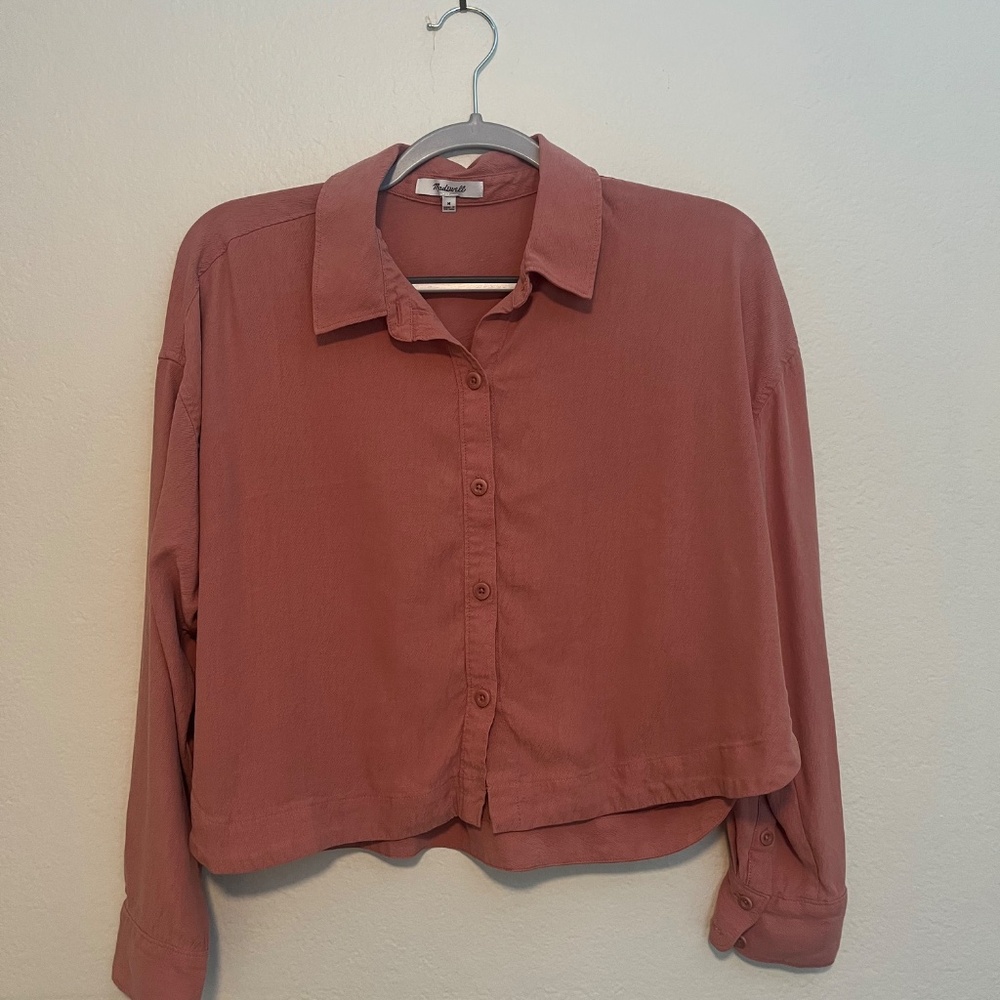 Madewell Long-Sleeve Lusterweave Hartfield Crop Button Down Shirt - Picture 3 of 6